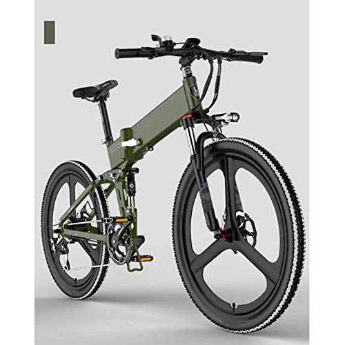 Electric Bike : CXY-JOEL Folding Mountain Electric Bike, 400W Motor 26 Inches Adults City Travel Ebike 7 Speed Dual Disc Brakes with Rear Seat 48V Removable Battery, Blue, Green