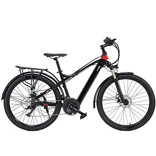 Electric Bike : CXY-JOEL Mountain Electric Bike, 27.5 inch Travel Electric Bicycle Dual Disc Brakes with Mobile Phone Size LCD Display 27 Speed Removable Battery City Electric Bike for Adults, Black Red, A 7.6Ah, Black