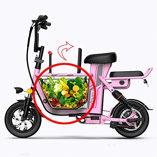 Electric Bike : CYC 12" Fat Tire Folding Electric Bike Foldable Beach Snow Bicycle Ebike with Storage Basket 350w 48v 11ah Removable Lithium Battery Moped Mountain Bicycles, Pink