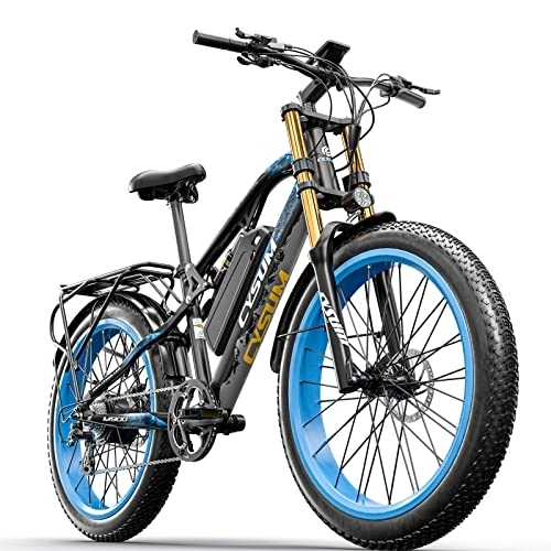 Electric Bike : Cysum 26 * 4.0" Fat Tire Electric Bike Full suspension Electric Bicycles, All Terrain ebike 48V*17Ah Li-Battery, Dual hydraulic disc brakes (BLUE)