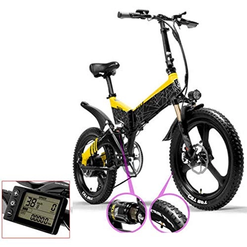 Electric Bike : D&XQX G650 20 Inch Folding Electric Bike, 400W 48V 10.4Ah Li-Ion Battery 5 Level Pedal Assist Front And Rear Suspension Electric City Bike, Yellow