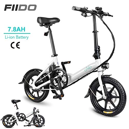 Electric Bike : DAPHOME FIIDO Ebike Foldable Electric Bike D3 Folding Moped Electric Bike E-bike (D3-7.8Ah - White)