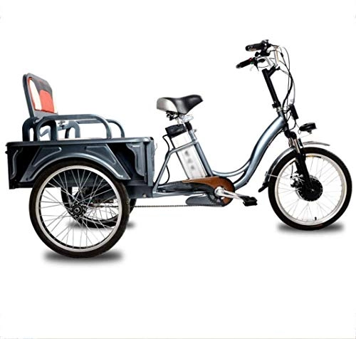 Electric Bike : DDL Electric tricycle cart basket 3 wheel bicycle electric pedal elderly transportation removable battery motor lock fron (Color : 48v8AH, Size : 250w)