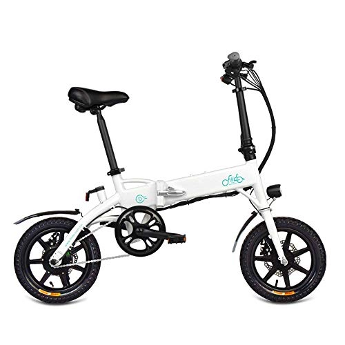 Electric Bike : DDZIX Folding Electric Bike 250W, 14 Inch Collapsible Electric Commuter Bike Ebike, Up To 25KM / H, Black / White, White