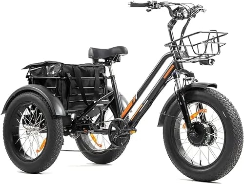 Electric Bike : DEMYA Adult Three-Wheel Electric Bicycle 20 Inch Electric Tricycle Fat Tire 3-Wheel Electric Tricycle Three-Wheel Adult Cargo Electric Car with Basket