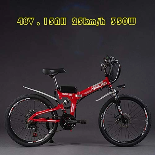 Electric Bike : DEPTH Electric Mountain Bike 48V 15AH with Removable Large Capacity Lithium-Ion Battery Electric Bicycle 21 Speed Gear And Three Working Modes 350W E-Bike, Red, 26