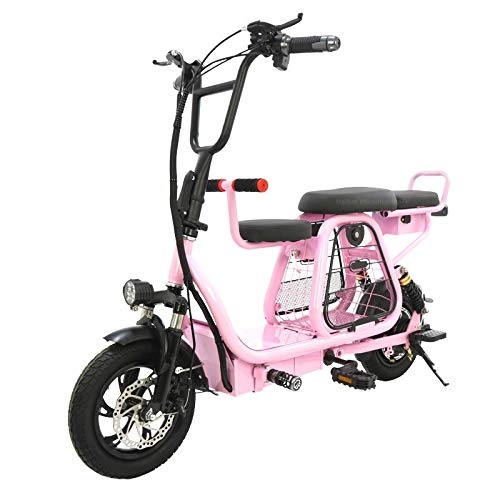 Electric Bike : DINEGG Electric bicycle 12-inch electric bicycle, foldable portable powerful electric bicycle with pet basket. QQQNE (Color : Pink 10ah)
