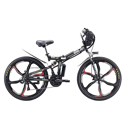 Electric Bike : DJP Mountain Bike, Furniture 26Inch Wheel Men's Electric Mountain Bikes, E-Bike for Adults Outdoor Cycling, Foldable Lithium-Ion Battery Ebike Mountain Bike Black 350W 48V 13Ah 150Km 93Mile, Black, 350W 4