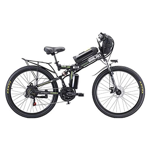 Electric Bike : DJP Mountain Bike, Furniture Foldable Ebike with 350W Brushless Motor, 26 inch Wheel 21 Speed Electric Bike, Portable Lithium Battery Mountain Bikes White 350W 48V 20Ah, Black