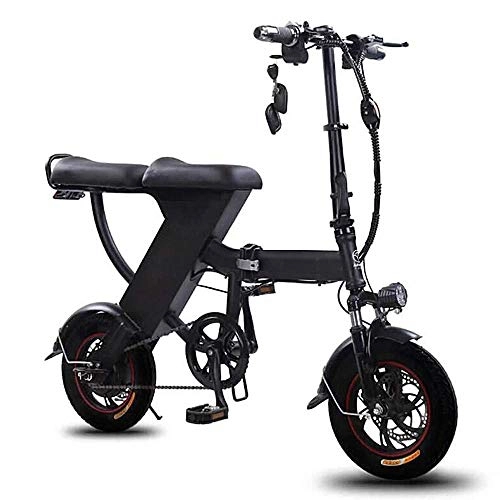 Electric Bike : Dpliu-HW Electric Bike Electric Bicycle Lithium Battery Foldable Male and Female Adult Small Travel Light Portable Mini Battery Electric Vehicle 48V (Color : Black, Size : 70km)