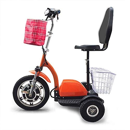 Electric Bike : Dpliu-HW Electric Bike Electric Three-Wheeled Scooter Old Age Small Mini Folding Disabled Recreational Vehicle with Backrest Large Rear Basket 48V Lithium Battery (Color : Red, Size : 48V)