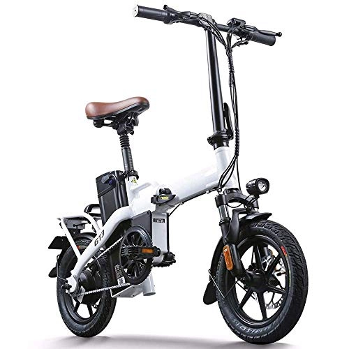 Electric Bike : Dpliu-HW Electric Bike Folding Electric Bicycle Lithium Battery Car Travel Generation Folding Bike Portable Adult Electric Bicycle 48V14AH Power Lasting about 100 Kilometers (Color : White)