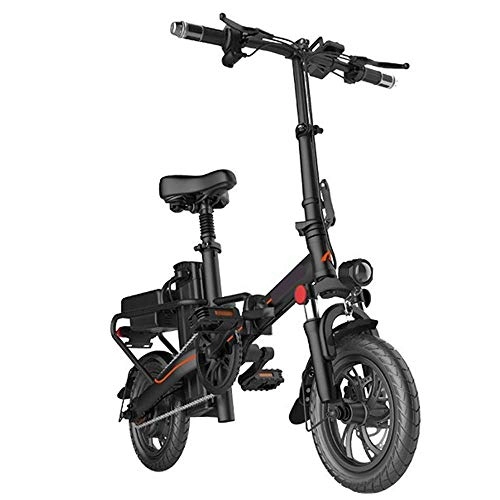 Electric Bike : Dpliu-HW Electric Bike Folding Electric Car Battery Car Small Aluminum Alloy Electric Car Foldable Electric Car Aluminum Alloy Multiple Shock Absorption 48V12 Inch (Color : Black, Size : 35km)