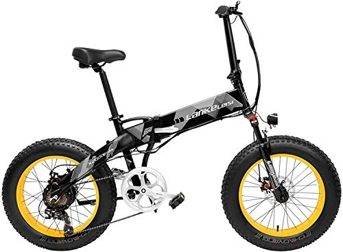 Electric Bike : DYB Adults 20 Inch Fat Bike Folding Electric Bicycle 7 Speed Snow Bike 48V 10.4Ah / 14.5Ah 500W Motor Aluminium Alloy Frame 5 PAS Mountain Bike (Color : Yellow, Size : 10.