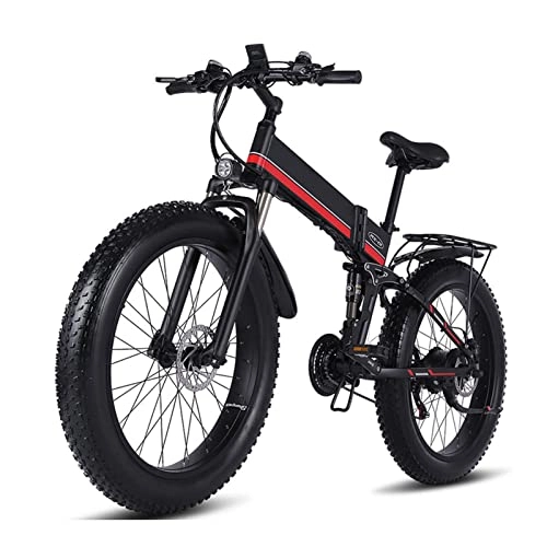 Electric Bike : E Bike Foldable 1000W 26 Inch Tires 20 MPH Adults Ebike With Removable 48V 12.8Ah Battery Waterproof Mountain Electric Bike (Color : Red)