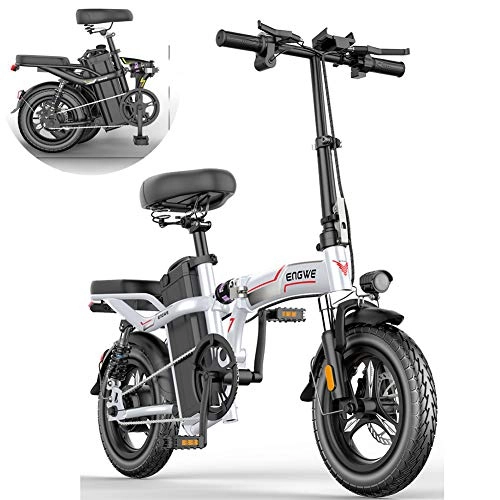 Electric Bike : E Bikes, Folding Electric Bikes for Adults, Lightweight Foldable Compact EBike Commuting Leisure, 14Inch Wheels 400W / 48V Removable Lithium Battery, Folding E Bicycle 3 Modes Men Women (white)
