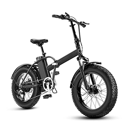 Electric Bike : E Bikes For Adults Electric Foldable 500W Electric Bike 15.5 Mph 20 Inch 4.0 Fat Tire Snow Electric Bicycle 48V Motor Electric Bike Mountain Cross-Country E-Bike (Color : Black)