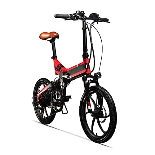 Electric Bike : EBike Electric Bikes for Adults Foldable 250W 48V 8Ah Hidden Battery Folding Electric Bike 7 Speed Electric Bicycle (Color : Black-Red)