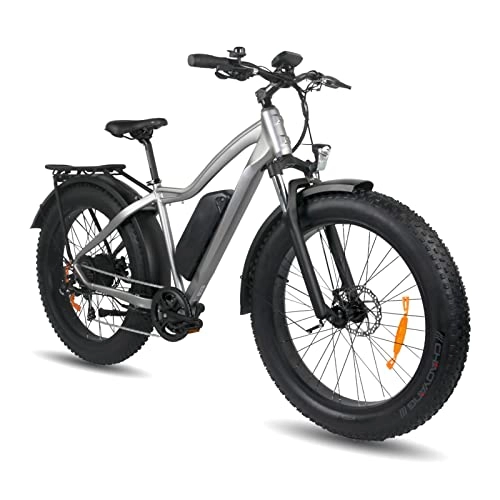 Electric Bike : ebike Electric Snow Bike for adults that go 25 mph 26 inch Tire 48V 750W 624WH Electric Bicycle Fat Tire Adult E bike Powerful E-bike (Color : Light grey)