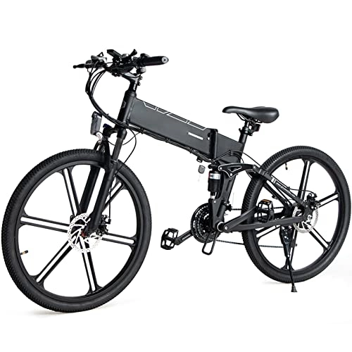 Electric Bike : ebike Foldable Electric Bike 48V Motor 500W 21 Speed E Bike 30km / h Electric Bicycle 10Ah Battery 26 Inch Tire MTB Bike (Size : Black LO26 NEW)