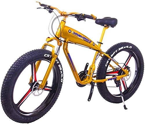 Electric Bike : Ebikes, 26 Inch 21 / 24 / 27 Speed Electric Mountain Bikes With 4.0" Fat Snow Bicycles Dual Disc Brakes Brakes Beach Cruiser Mens Sports E-bikes (Color : 10Ah, Size : Gold) ZDWN