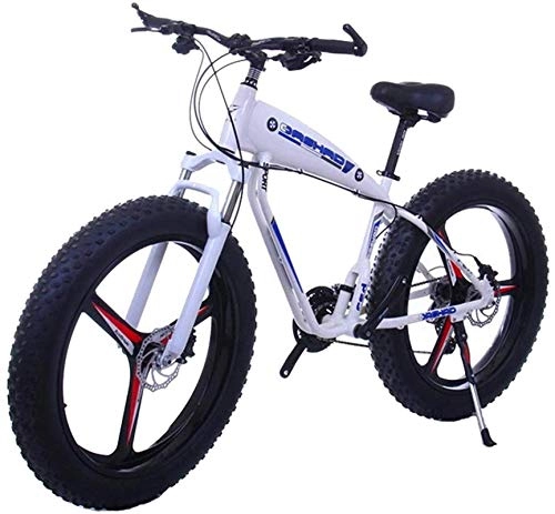 Electric Bike : Ebikes, 26 Inch 21 / 24 / 27 Speed Electric Mountain Bikes With 4.0" Fat Snow Bicycles Dual Disc Brakes Brakes Beach Cruiser Mens Sports E-bikes (Color : 10Ah, Size : White) ZDWN