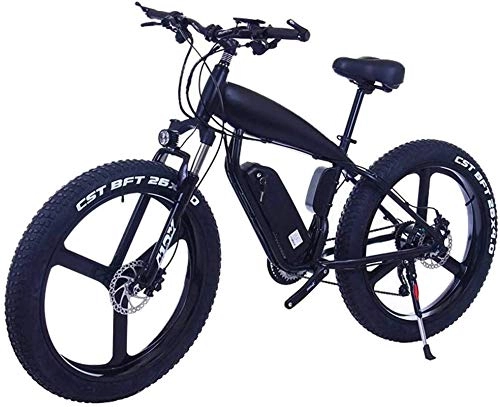Electric Bike : Ebikes, 26 Inch 21 / 24 / 27 Speed Electric Mountain Bikes With 4.0" Fat Snow Bicycles Dual Disc Brakes Brakes Beach Cruiser Mens Sports E-bikes (Color : 15Ah, Size : Black-B) ZDWN
