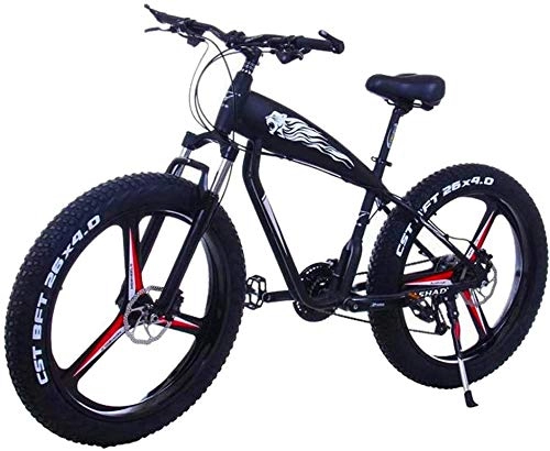 Electric Bike : Ebikes, 26 Inch Electric Mountain Bike 4.0 Fat Tire Snow Bike Strong Power 48V 10Ah Lithium Battery Beach Bike Double Disc Brake City Bicycle (Color : 15Ah, Size : Black-B) ZDWN