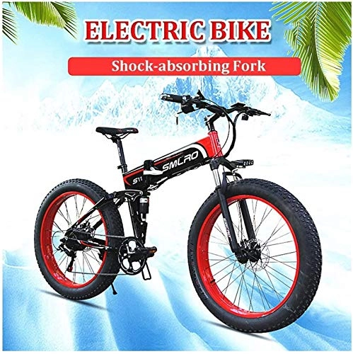 Electric Bike : Ebikes, 26inch Electric Snow Bikes Adult Foldable 4.0 Fat Tire Mountain E-bike with LCD Screen And 48V 14Ah Removable Battery For Outdoor Traving Cycling (Color : Red, Size : 48V10Ah)