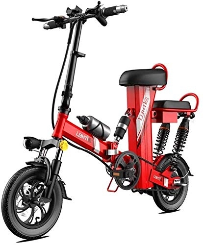 Electric Bike : Ebikes, 350W 12 Inch Electric Bicycle Mountain For Adults, High Carbon Steel Electric Scooter Gear E-Bike With Removable 48V30A Lithium Battery (Color : Red, Size : Range:300km)
