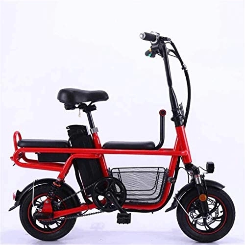 Electric Bike : Ebikes, Electric Bicycle Folding Lithium Battery Two-Wheel Electric Bicycle Adult Parent-Child Travel Double Shock-Absorbing Pet (Color : Red, Size : 10A)