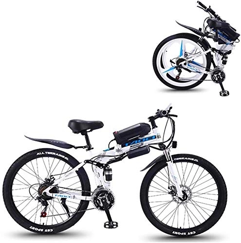 Electric Bike : Ebikes, Electric Bike Folding Electric Mountain Bike with 26" Super Lightweight High Carbon Steel Material, 350W Motor Removable Lithium Battery 36V And 21 Speed Gears ( Color : White , Size : 13AH )