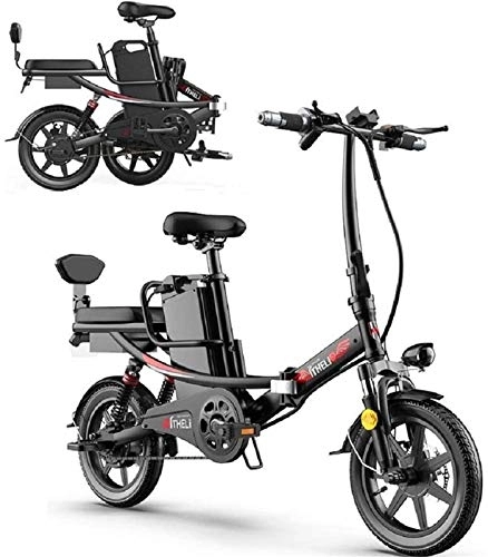 Electric Bike : Ebikes, Electric Bikes for Adults, 14" Lightweight Folding E Bike, 350W 48V 20Ah Removable Lithium Battery, City Bicycle Max Speed 25Km with 3 Riding Modes (Color : Black)