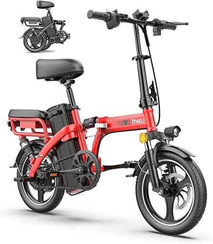 Electric Bike : Ebikes, Electric Folding Bikes for Adults Foldable Bicycle Adjustable Height Portable E-Bike Three Riding Sport Modes City E-Bike Lightweight Bicycle for Teens Men Women (Color : Red)