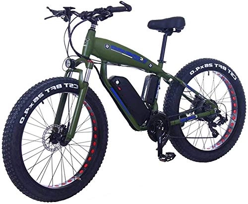 Electric Bike : Ebikes, Fat Tire Electric Bicycle 48V 10Ah Lithium Battery with Shock Absorption System 26inch 21speed Adult Snow Mountain E-bikes Disc Brakes (Color : 10Ah, Size : Dark green) ZDWN