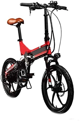 Electric Bike : Ebikes, Foldaway City Electric Bike Assisted Electric Sport Mountain Bicycle with 48v 8ah Electric Bicycle with Removable Hidden Lithium Battery Folding 7-speed (Color : Red)