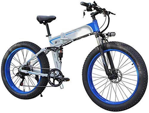 Electric Bike : Ebikes Folding Electric Bike for Adults, 26" E-Bike Fat Tire Double Disc Brakes LED Light, Professional 7 Speed Transmission Gears Mountain Bicycle / Commute Ebike with 350W Motor ZDWN
