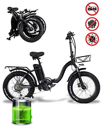 Electric Bike : EJOYDUTY E-Bike for Adults Men750W Electric Folding BikeElectric CycleFat Tire 20inch 48V 15Ah Battery Mountain Bike, 5-Speed Dual Disc Brakes, with Back Seat