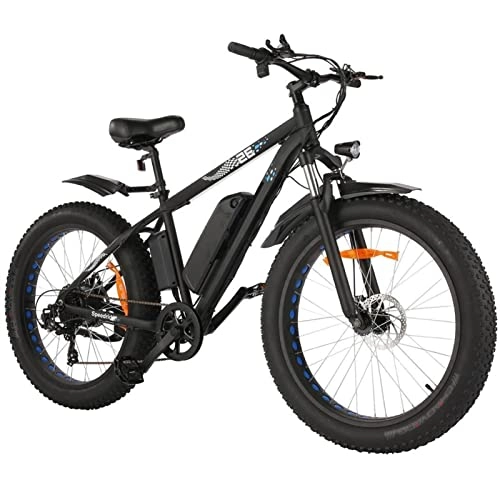 Electric Bike : Electric 26 Inches Fat Tire Bikes For Adults 500W 24 Mph Mountain Ebike 48V 10Ah Lithium Battery Electric Bike 7 Speed Gear (Color : Black)