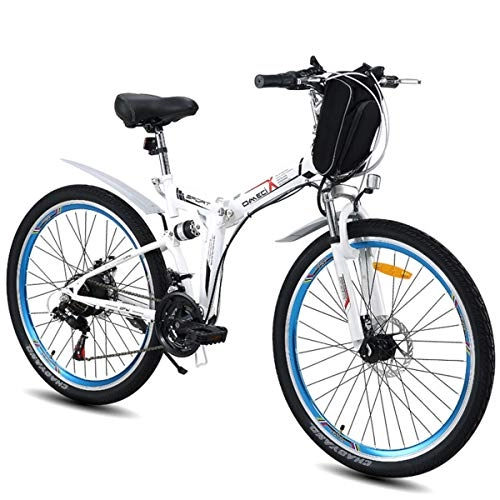 Electric Bike : Electric bicycle 26 inch mountain bike E-bike folding, 350W 48V double suspension Bobang Bahrain battery, 26 inch white-Retro wire wheel