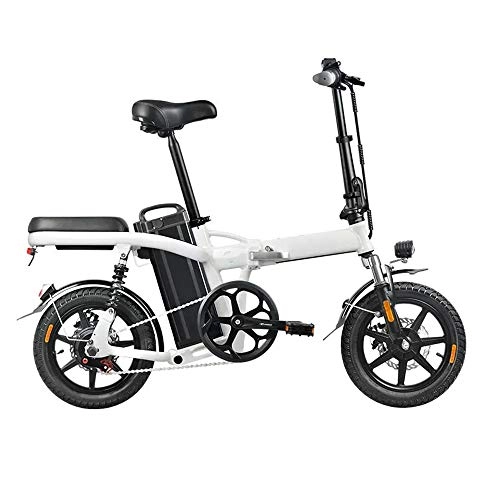 Electric Bike : Electric bicycle Adult Mountain E-bike 48V 350W 20Ah Folding Electric Moped Bike 14 Inch 25km / h Top Speed 3 Gear Power Boost Electric Bicycle 130x45x104cm ( Color : White , Size : 130x45x104cm )