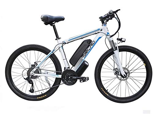 Electric Bike : Electric Bicycle MTB 26 Inch Adult Smart Mountain Bike, 48V / 10AH Removable Lithium Ebike, 27 Speed, 5 Files (Color : White-Blue, Size : 26inches)