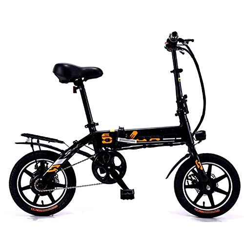 Electric Bike : Electric Bicycle Powered Aluminum Alloy Lithium Battery Bike LED Headlights LED Display Shock Absorption 14Inch 2 Wheel Folding Lightweight Driving for Adult Gift Car, Black Friendly note: First, in or
