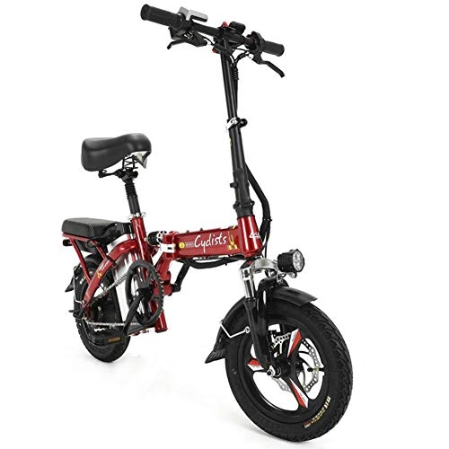 Electric Bike : Electric Bicycles Foldable Portable Bikes Detachable Lithium Battery 48V 400W Adults Double Shock Absorber Bikes with 14 Inch Tire Disc Brake and Full Suspension Fork, 60to120KM Red