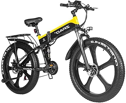 Electric Bike : Electric Bike 1000W 48V Foldable 26inch Mountain Bike With Fat Tire E-bike Pedal Assist Hydraulic Disc Brake (Color : Yellow)