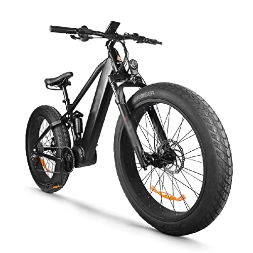 Electric Bike : Electric Bike 1000W 48V for Adults 40MPH 26 Inch Full Suspension Fat Tire Electric Bicycle Hidden Battery 9 Speed Mid Motor Mountain Ebike (Color : Black, Gears : 9 Speed)