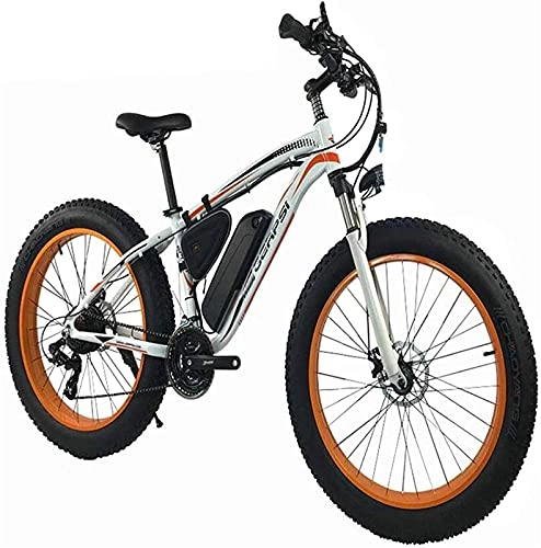 Electric Bike : Electric Bike 1000W Electric Bike 48V 13Ah Men Mountain Bike 26" Fat Tire bike Road Bicycle Beach / Snow Bike with Dual Hydraulic Disc Brakes and Suspension Fork (Color : White)