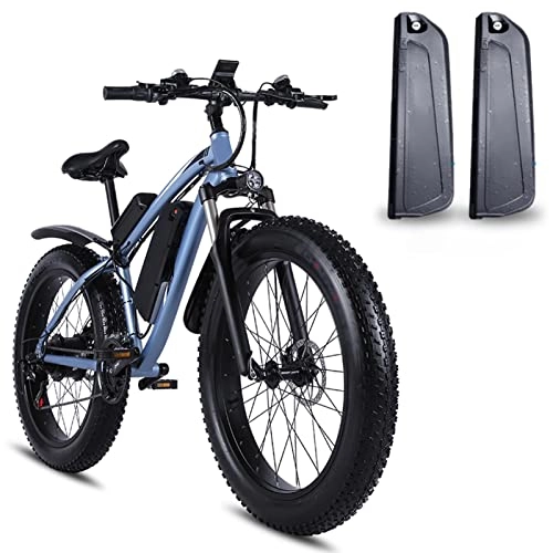 Electric Bike : Electric Bike 1000W for Adults 26 Inch Fat Tire Electric Bike Aluminum Alloy Outdoor Beach Mountain Bike Snow Bicycle Cycling (Color : Blue-2 batterys)