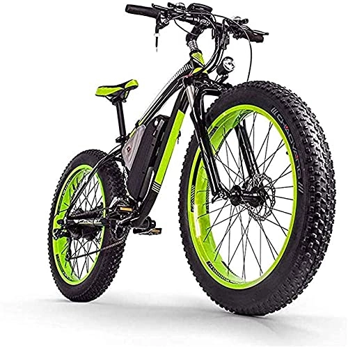 Electric Bike : Electric Bike 1000W26 Inch Fat Tire Electric Bicycle 48V17.5AH Lithium Battery MTB, 27Speed Snow Bike / Adult Men And Women OffRoad Mountain Bike (Color : Green)