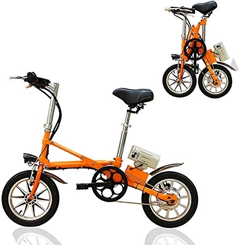 Electric Bike : Electric Bike, 14" Electric Bicycle, Small Bicycle, 250W Foldable City Electric Bicycle, Detachable Battery, Three Modes, Maximum Speed 25Km / H, 36V / 8AH Lithium Battery, Black (Color : Orange)